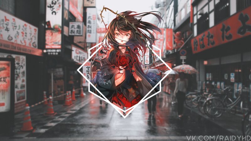 Anime Girl with Rose — Red, Dramatic, Night
