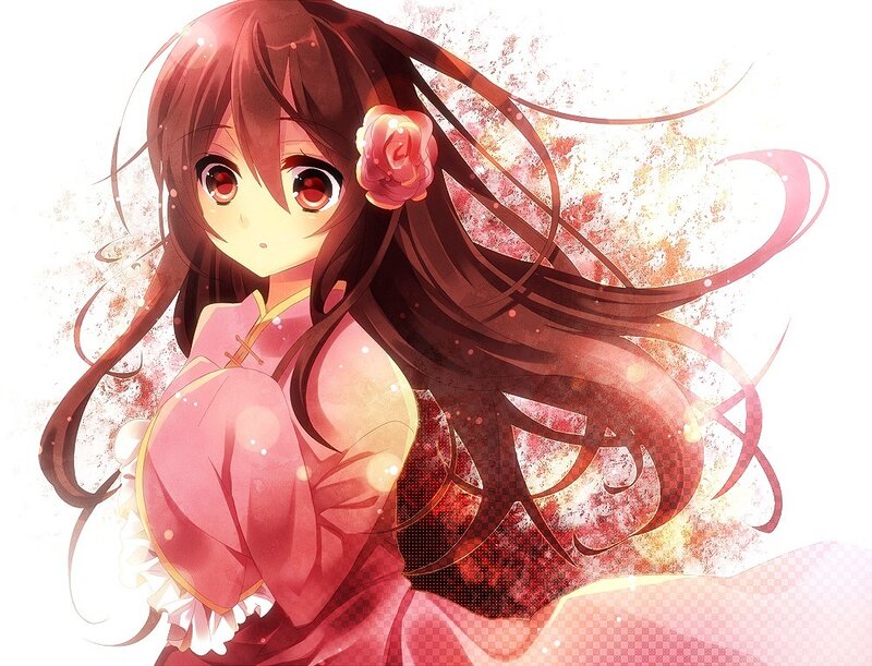 Anime Girl with Rose — Red, Dramatic