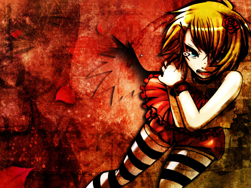 Anime Girl with Rose — Red