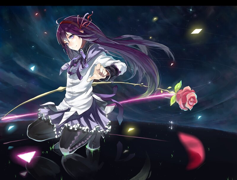 anime girl with rose staff