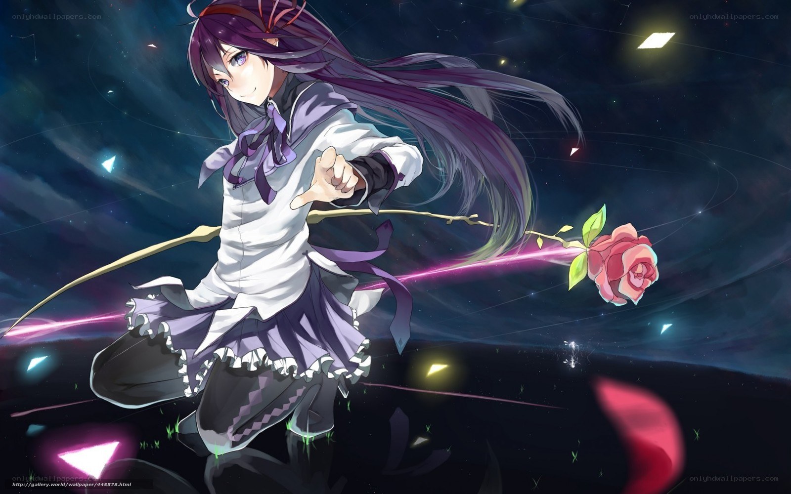 Anime girl with rose staff