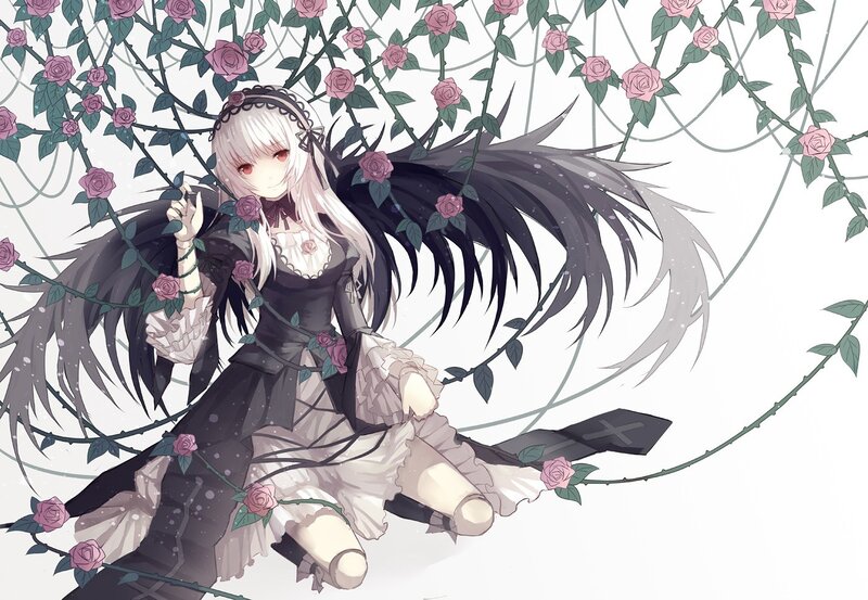 anime girl with rose vines