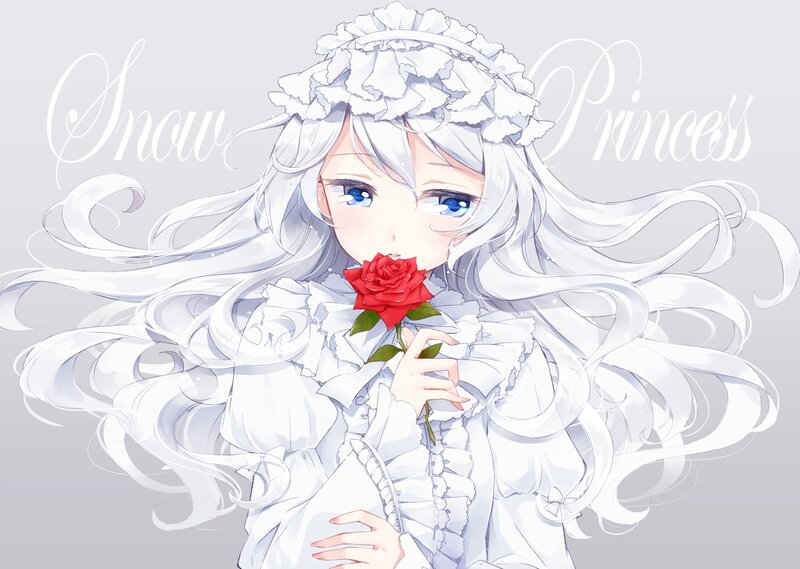 Anime Girl with Rose — White, Serene, Digital Art, Flower Crown