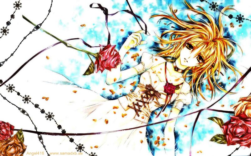 Anime Girl with Rose — White