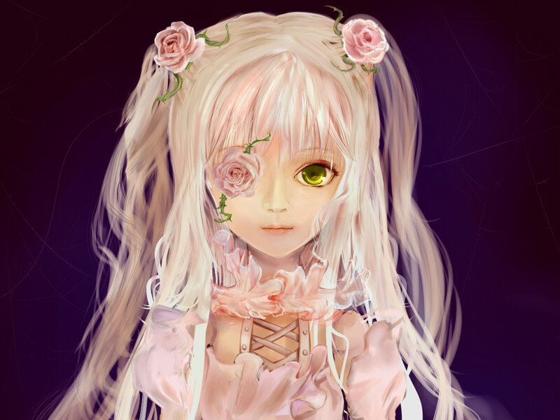 anime girl with roses