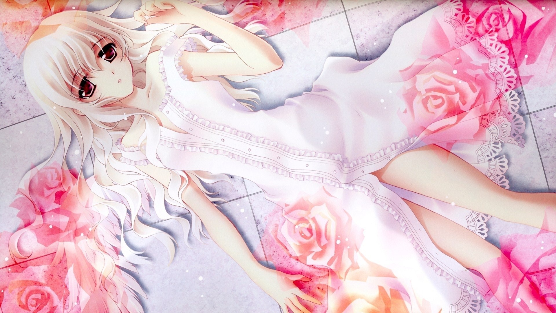 anime girl with roses