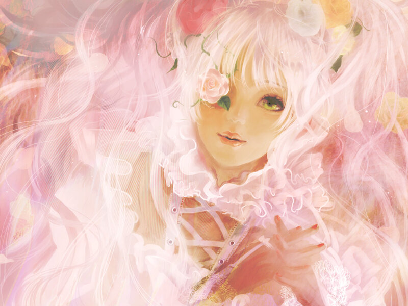 Anime girl with roses
