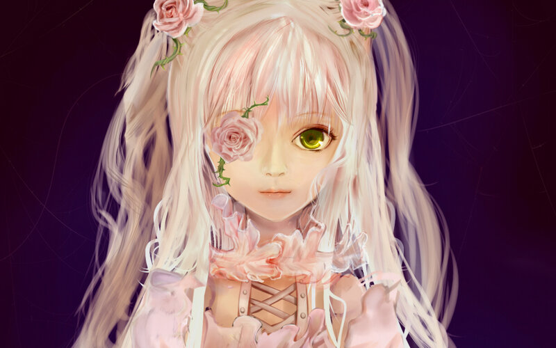 anime girl with roses