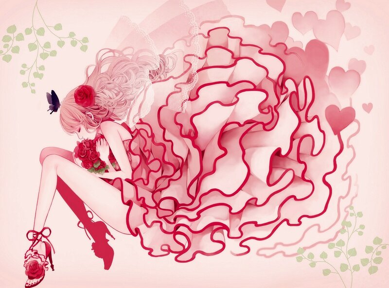 Anime girl with roses