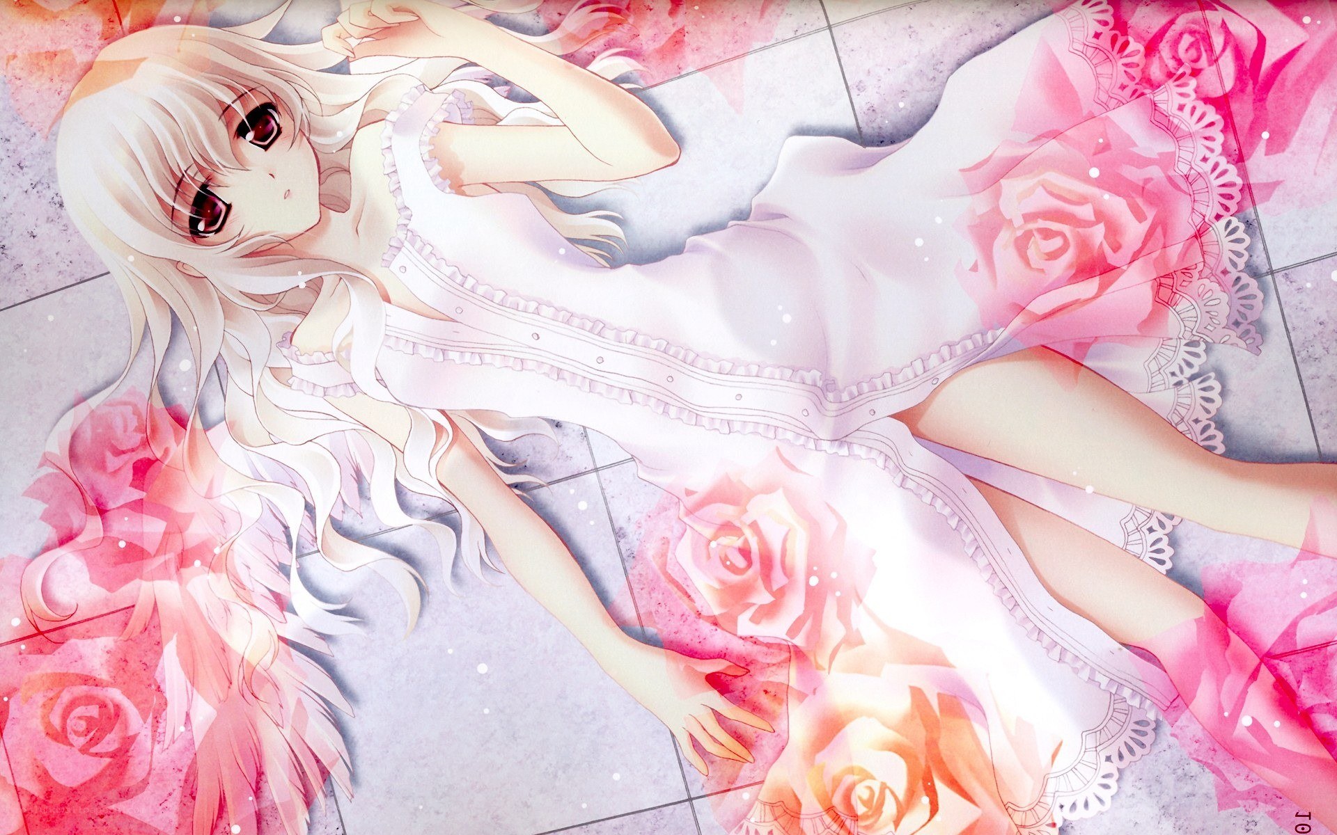 Anime girl with roses