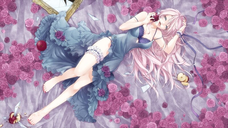 Anime girl with roses and apples