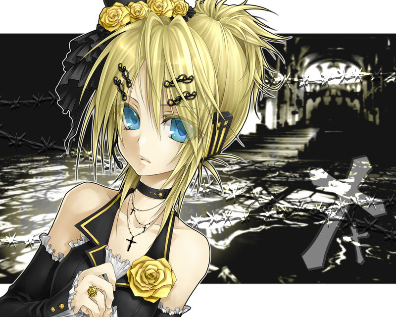 anime girl with roses and barbed wire