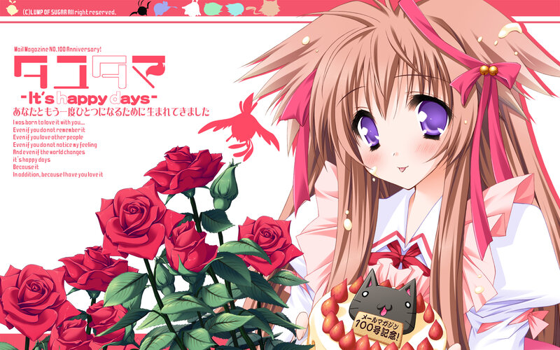 Anime girl with roses and cake