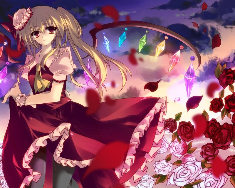 Anime girl with roses and crystals