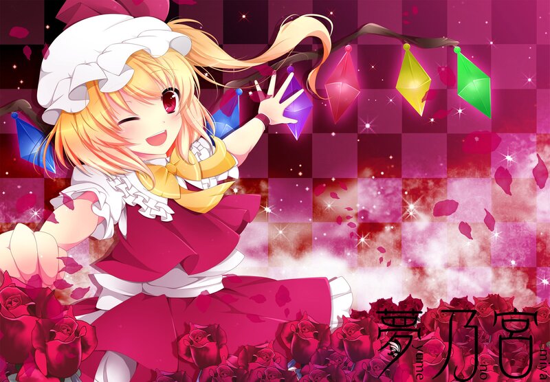 Anime girl with roses and gems