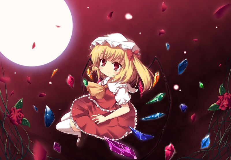 anime girl with roses and gems