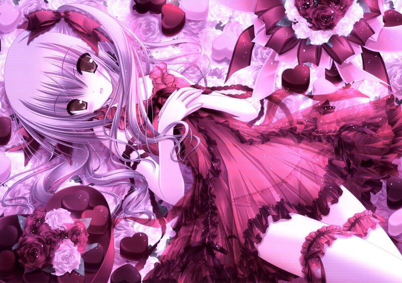 Anime girl with roses and hearts