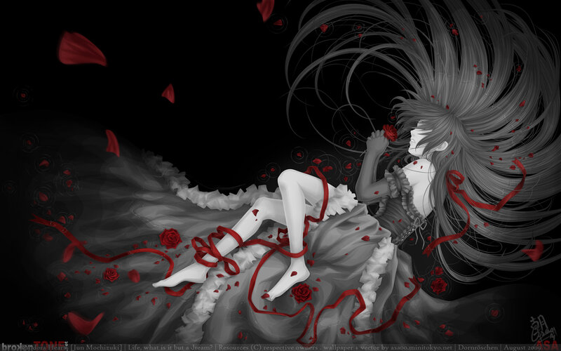 Anime girl with roses and ribbons