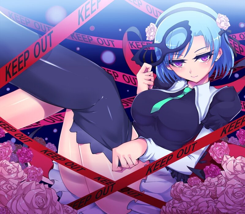 anime girl with roses and tape