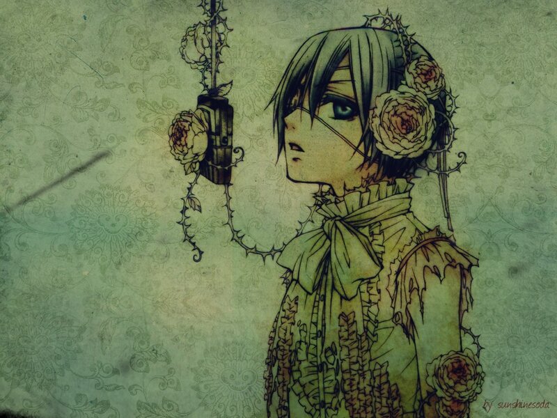 anime girl with roses and thorns
