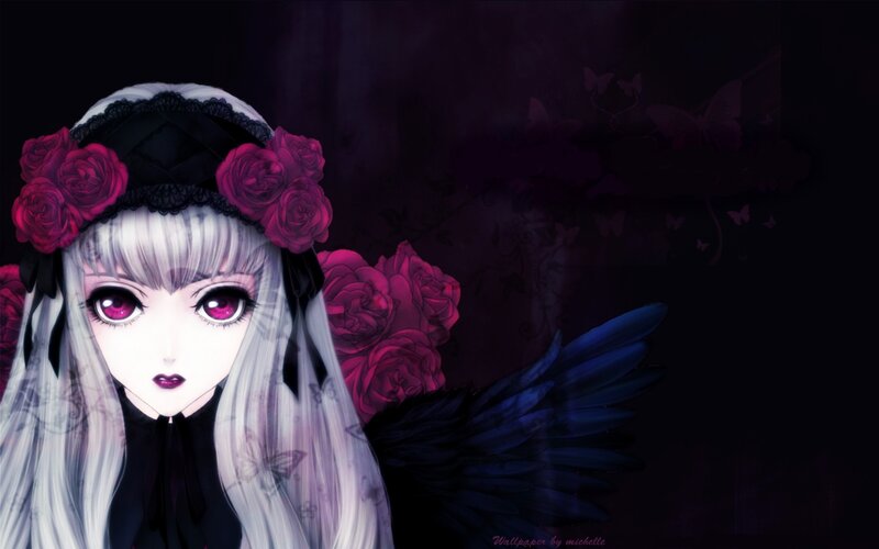 anime girl with roses and wings