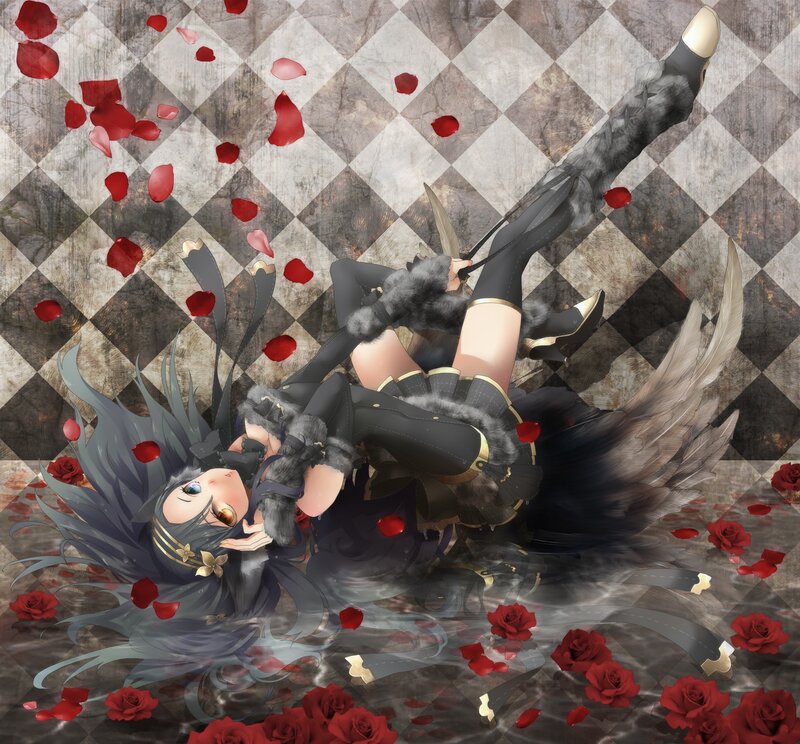 Anime girl with roses and wings
