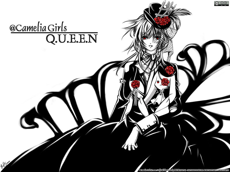 Anime Girl with Roses — Black, Dramatic, Manga, Hat