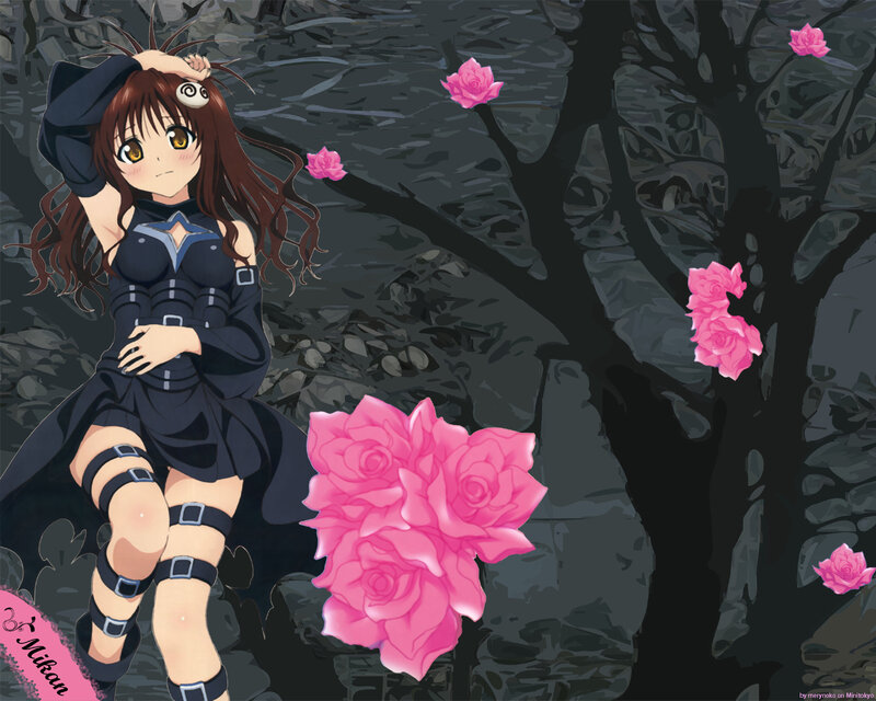 Anime Girl with Roses — Black