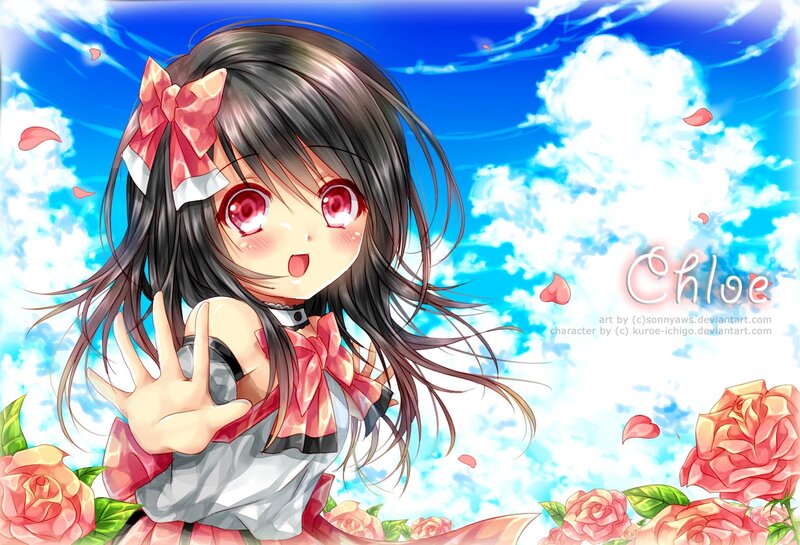 Anime Girl with Roses — Blue, Cheerful