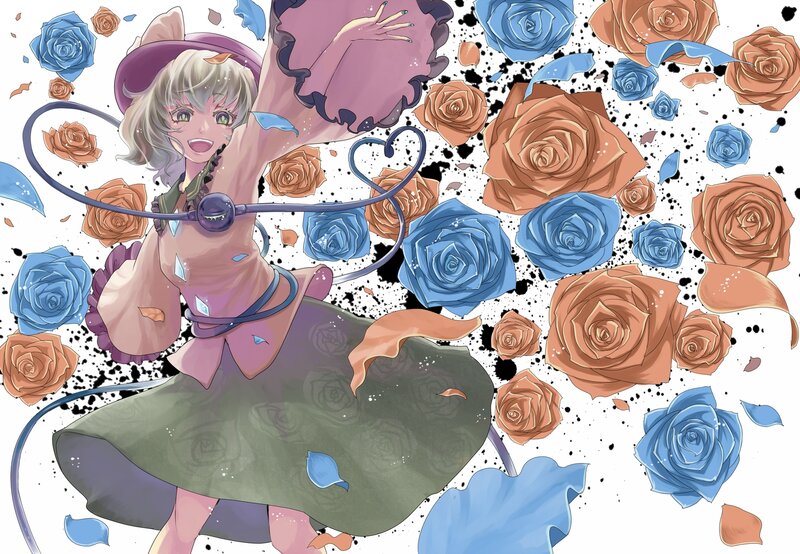 Anime Girl with Roses — Blue, Playful