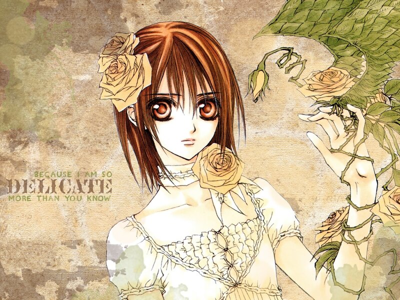 Anime Girl with Roses — Brown