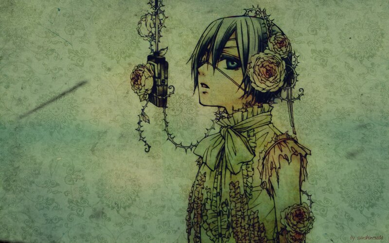 Anime Girl with Roses — Green, Dramatic