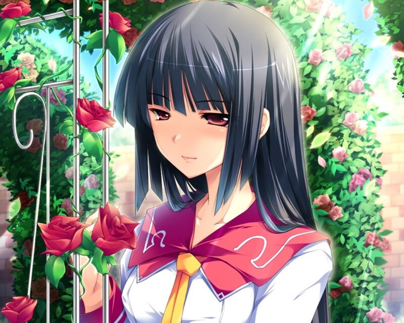 Anime Girl with Roses — Green