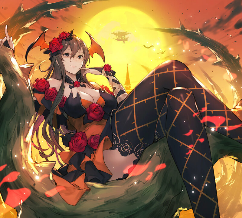 Anime Girl with Roses — Orange, Dramatic