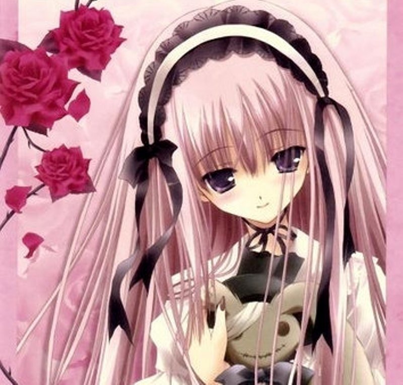 Anime Girl with Roses — Pink, Calm