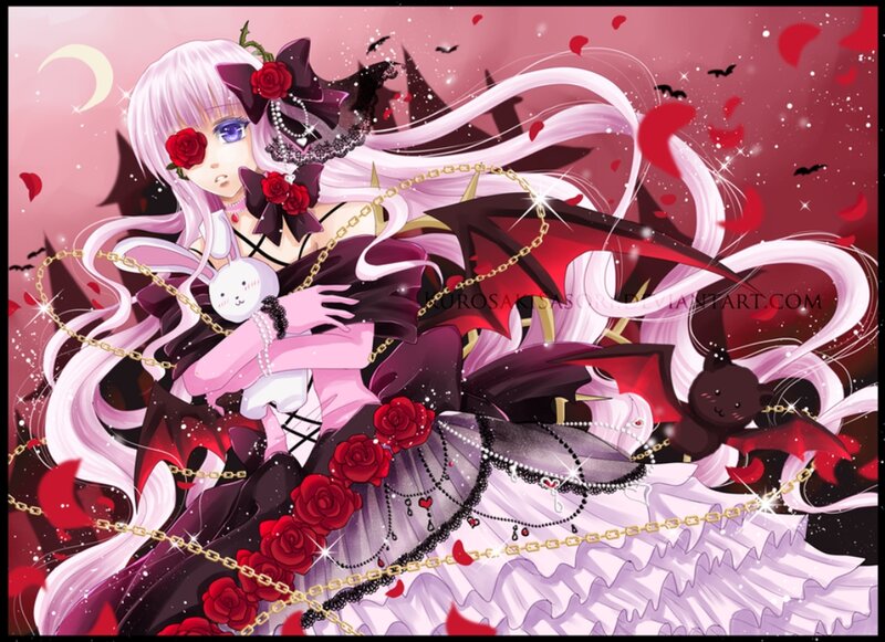 Anime Girl with Roses — Pink, Dramatic, Night
