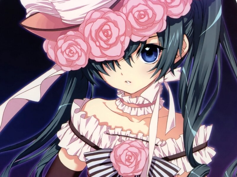 Anime Girl with Roses — Pink, Dramatic