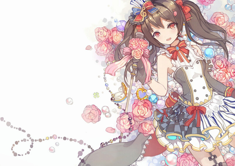 Anime Girl with Roses — Pink, Dreamy, Digital Art