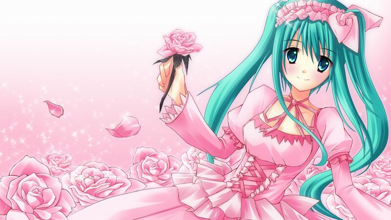 Anime Girl with Roses — Pink, Dreamy, Flower Crown