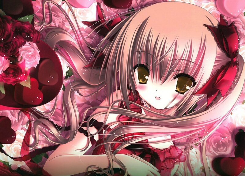 Anime Girl with Roses — Pink, Romantic