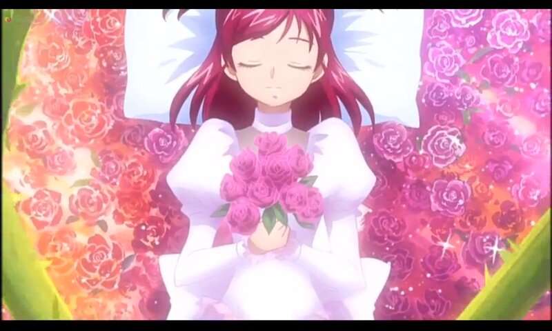 Anime Girl with Roses — Pink, Serene, White Dress