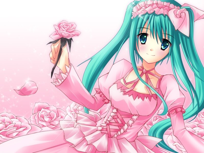 Anime Girl with Roses — Pink, Sweet