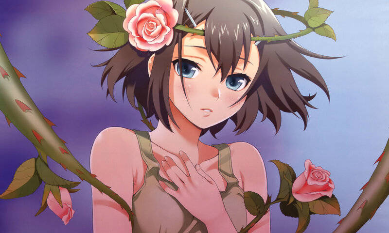 Anime Girl with Roses — Purple, Calm