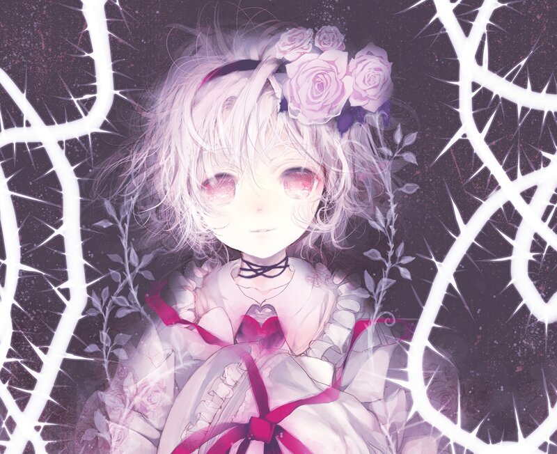 Anime Girl with Roses — Purple, Dramatic