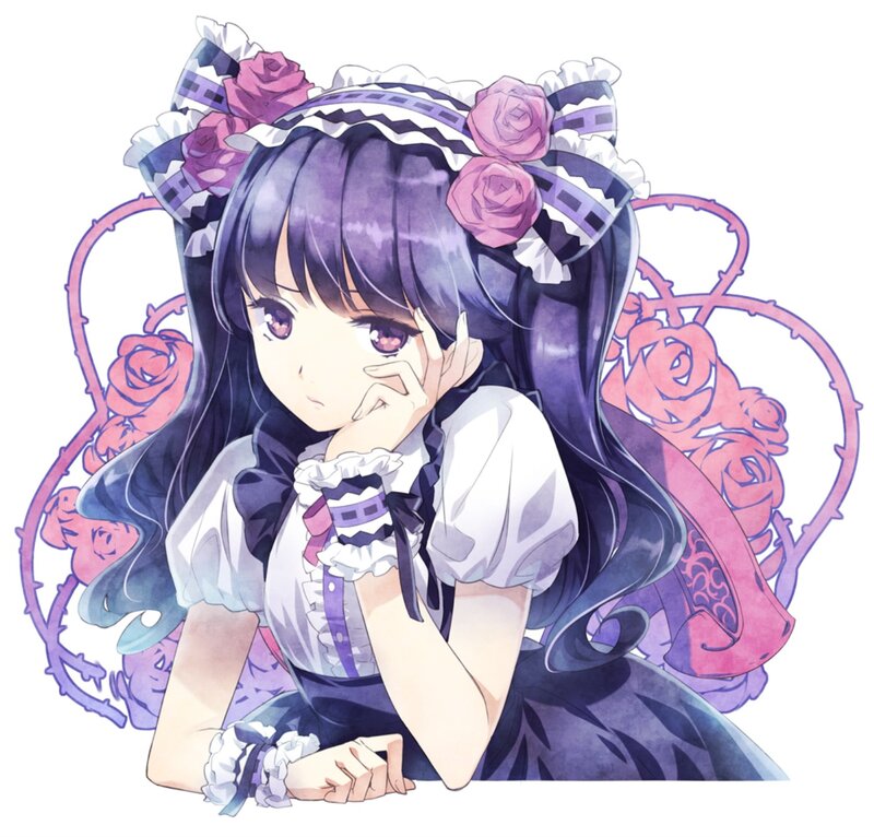 Anime Girl with Roses — Purple, Dreamy, Flowers