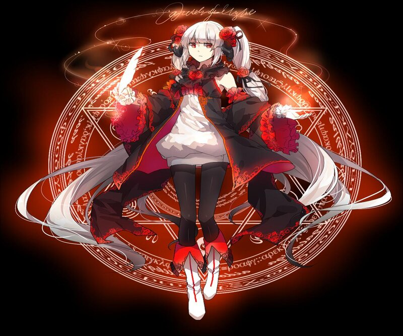 Anime Girl with Roses — Red, Dramatic, Digital Art, Magic Circle