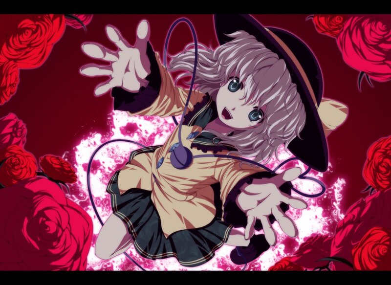Anime Girl with Roses — Red, Dramatic, Hat