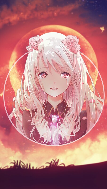 Anime Girl with Roses — Red, Dramatic, Night, Moon