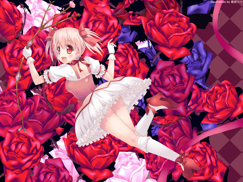 Anime Girl with Roses — Red, Playful