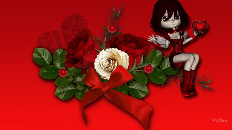 Anime Girl with Roses — Red, Romantic